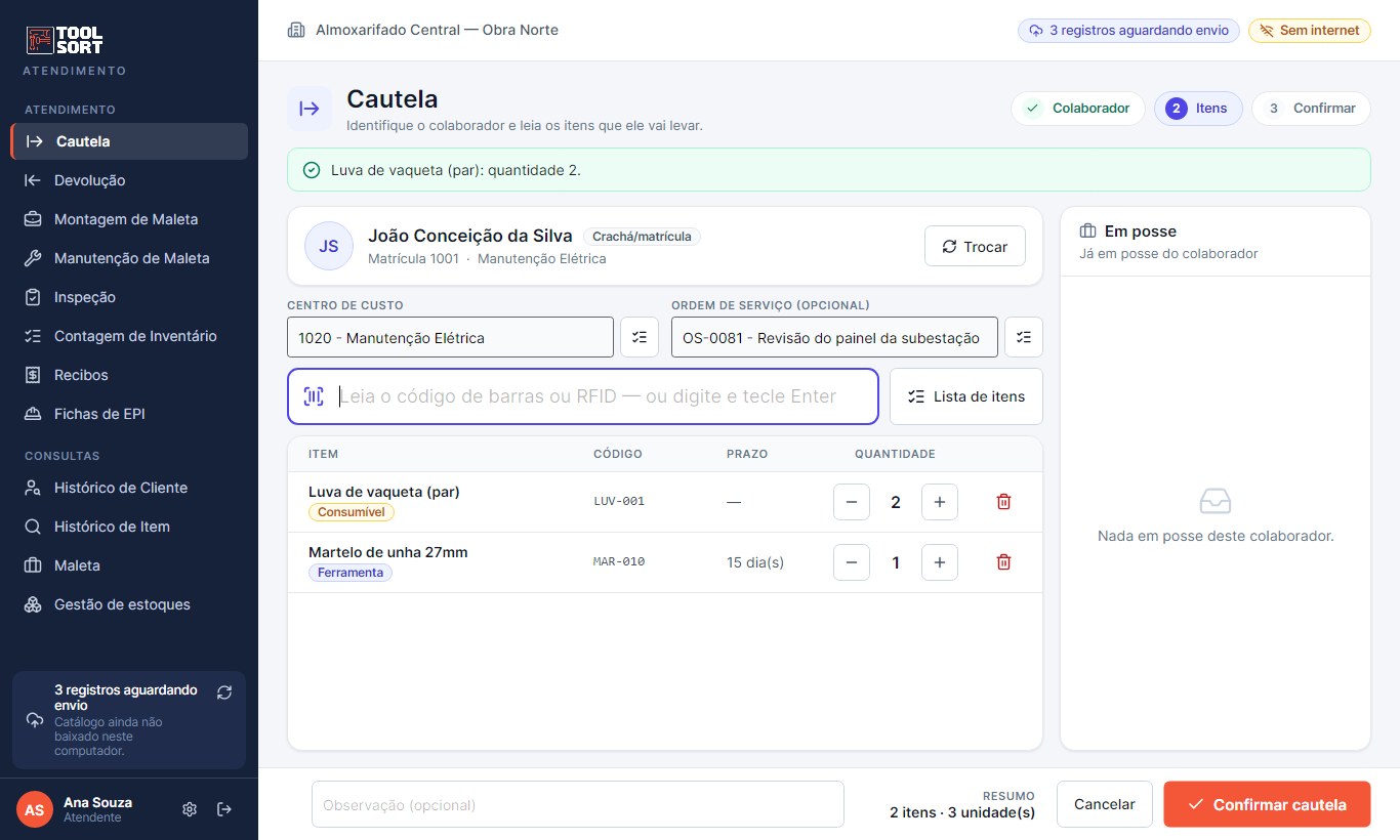 Tela do ToolSort Atendimento: Cautela